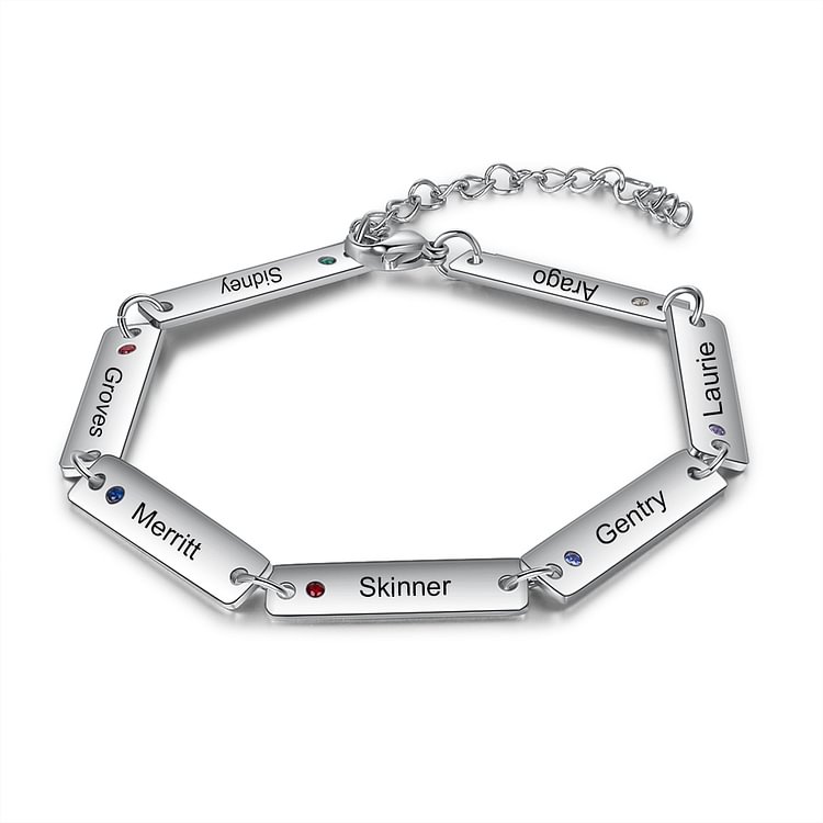 Pulsera personalizada con 7 nombres y 7 piedras de nacimiento