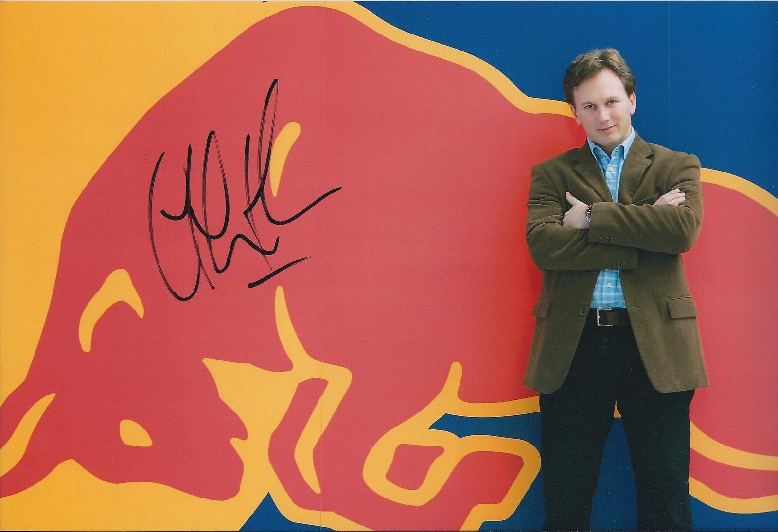 Christian Horner SIGNED Red Bull Logo POSE AUTOGRAPH 12x8 Photo Poster painting AFTAL COA