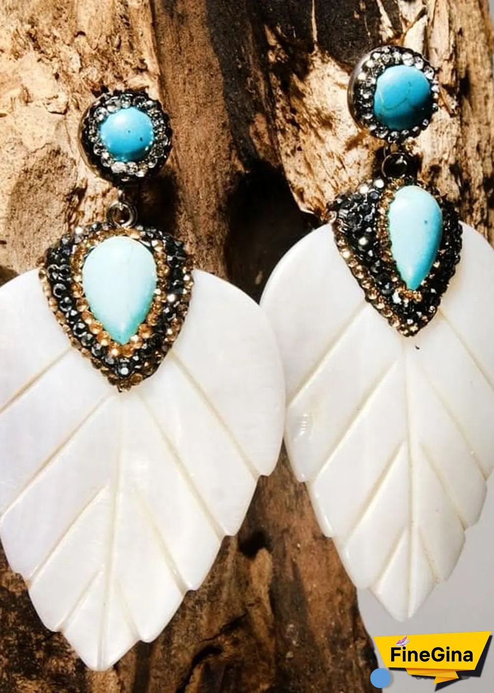 Boho Earrings, Dangle Earrings, Leaf White Shell