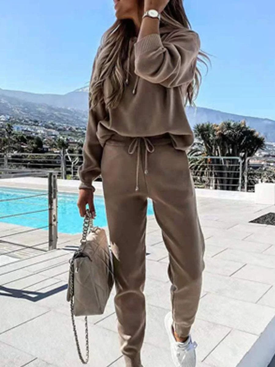 Loose Sweatshirt Slim-fit String Sweatpants Two-Piece Set