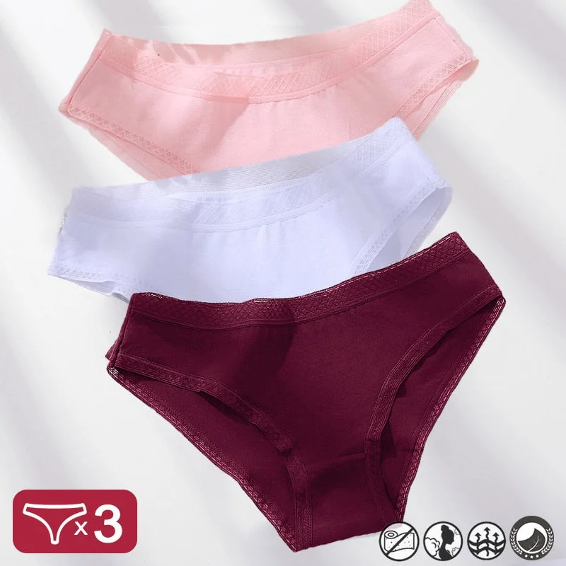 3PCS/Set Mesh Waistband Cotton Panties Women's Briefs Underwear Sexy Lingerie Panties Female Underpants Solid Color Girls Pantys