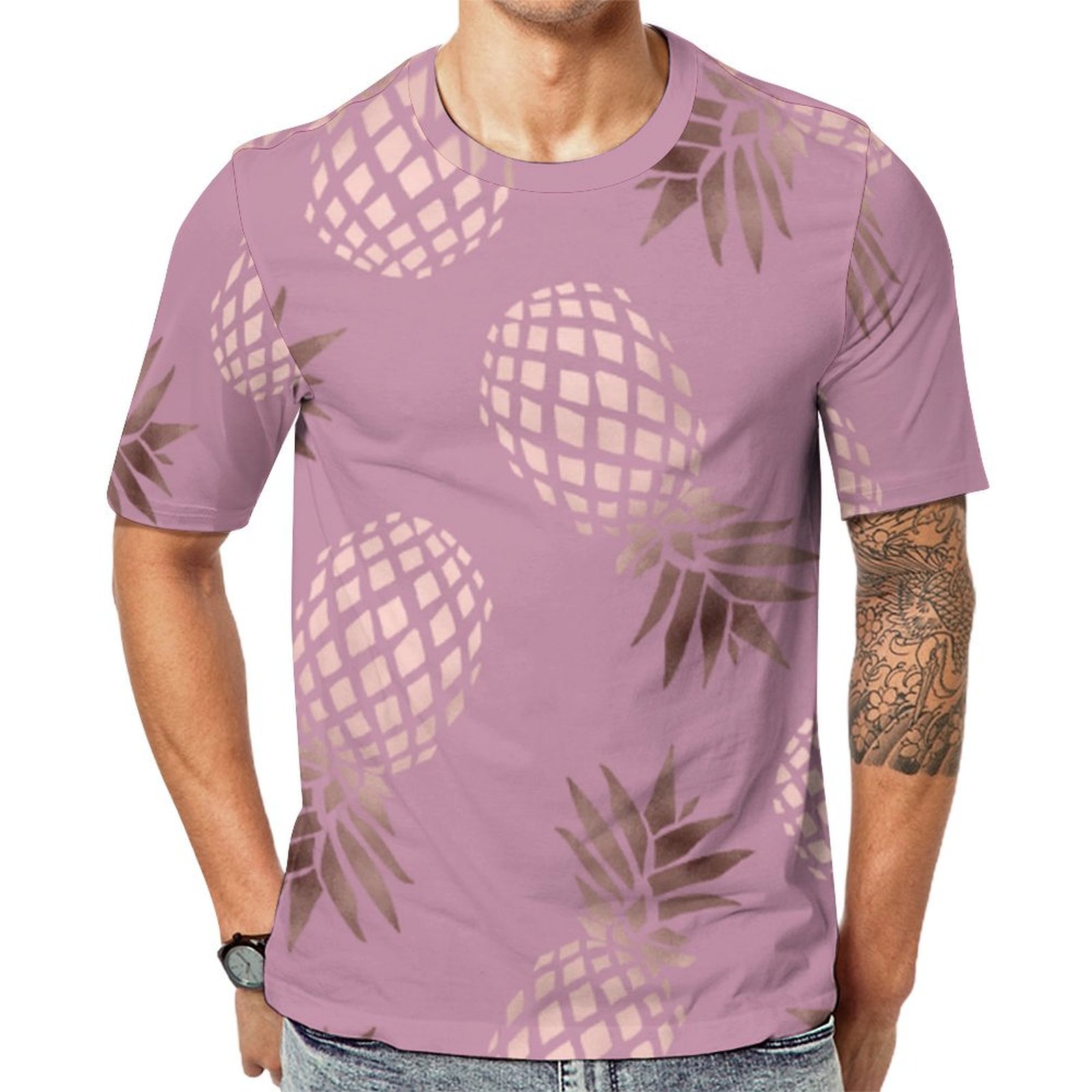 Elegant And Cute Rose Gold Pineapple Short Sleeve Print Unisex Tshirt Summer Casual Tees for Men and Women Coolcoshirts
