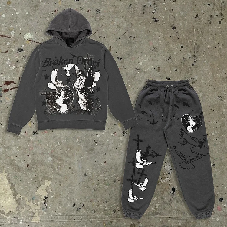 Personalized Jesus Dove Cross Graphic Hoodie & Sweatpants Co-Ord Fleece-lined Hoodie Sets