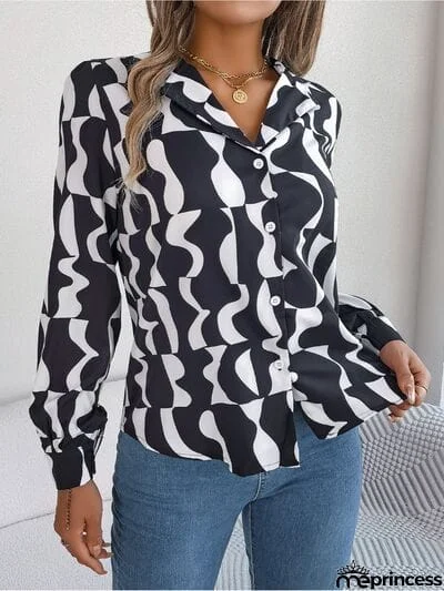 Printed Button Up Long Sleeve Shirt