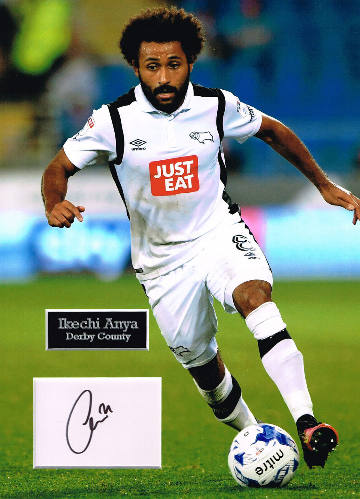 Ikechi ANYA SIGNED Autograph 16x12 Photo Poster painting Mount AFTAL COA Derby County