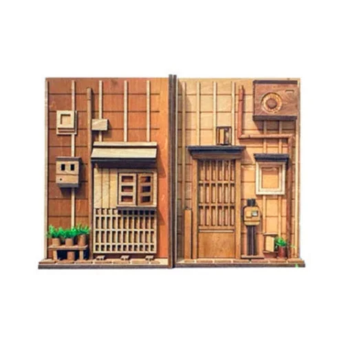 Wooden Book Nook Inserts Art Bookends DIY Bookshelf Decor Stand Decoration Japanese Style Home Decoration Model Building Kit New