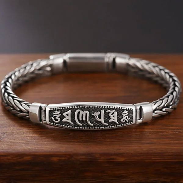 Sterling Silver Buddhist Mantra Amulet Braided Bracelet