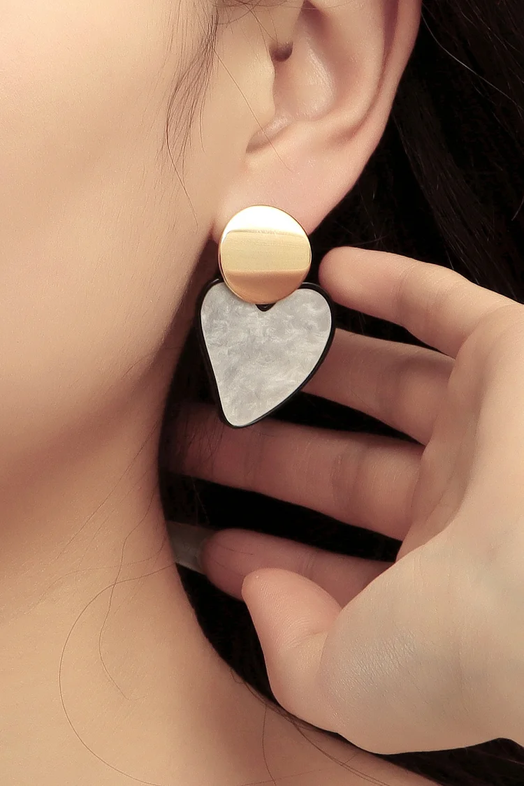 Alloy Heart Pendant Retro Dangle Earrings-White
