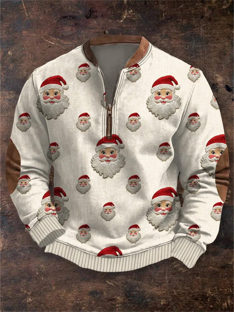 Men's Vintage Christmas Santa Embroidered Cozy Sweatshirt