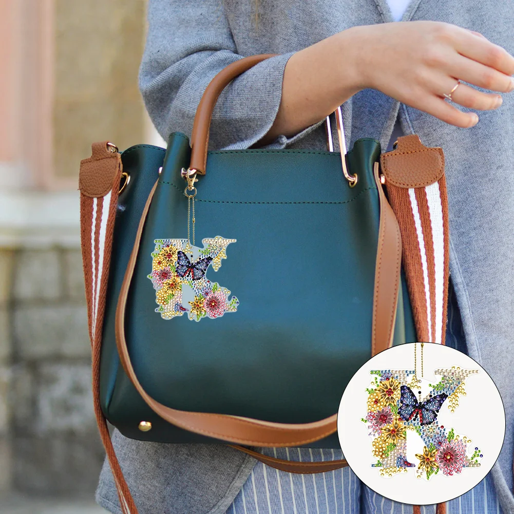 DIY K Diamond Art Key Rings Lettter Keychain Supplies Gift for Kids(Double Sided)