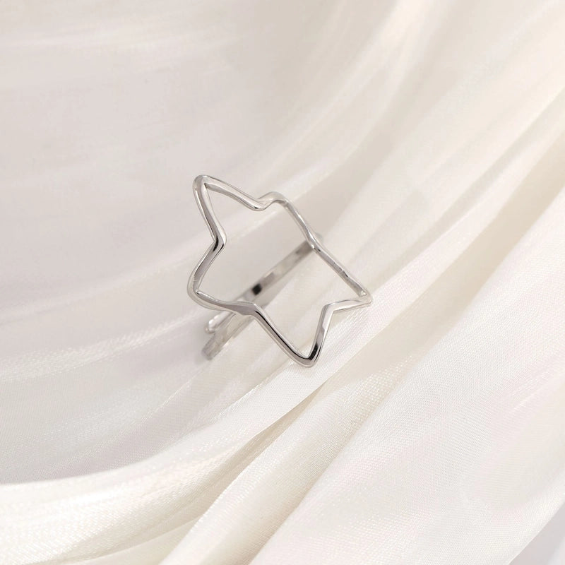 Basic Minimalist Classic Style Irregular Pentagram Lines 304 Stainless Steel Plating Open Rings