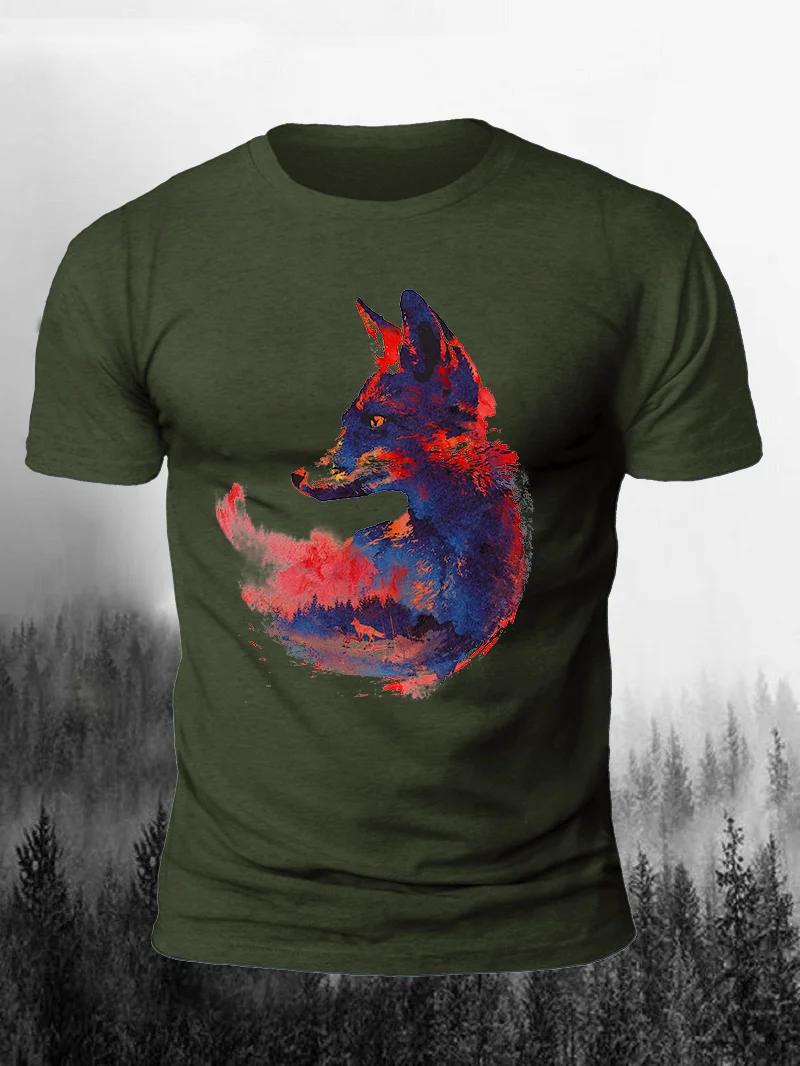 Colour Dyed Fox Mountains Print Short Sleeve Men's T-Shirt in  mildstyles