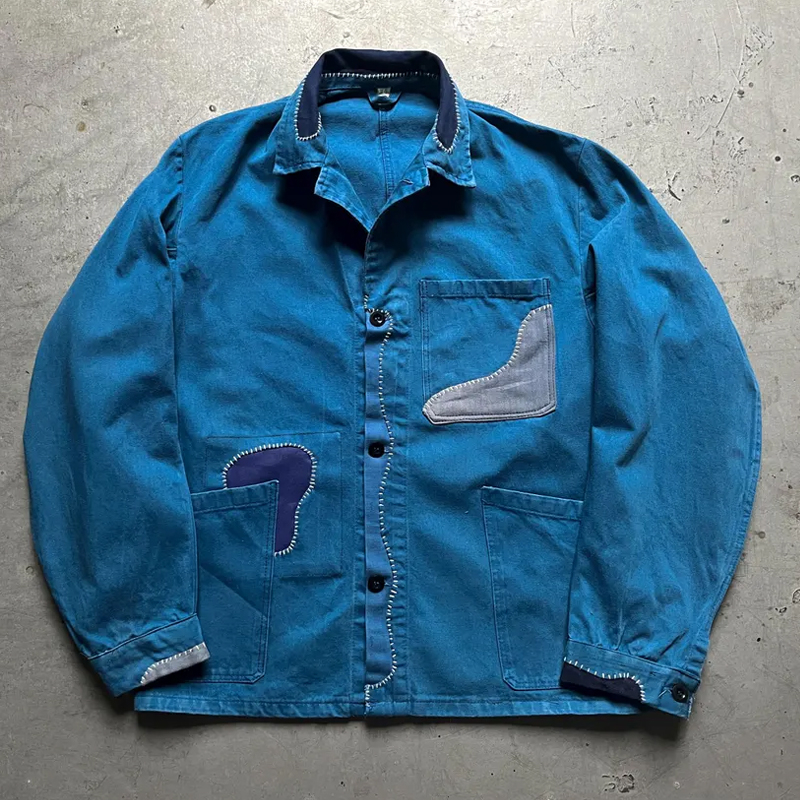 Men's Vintage French Patchwork Faded Work Jacket