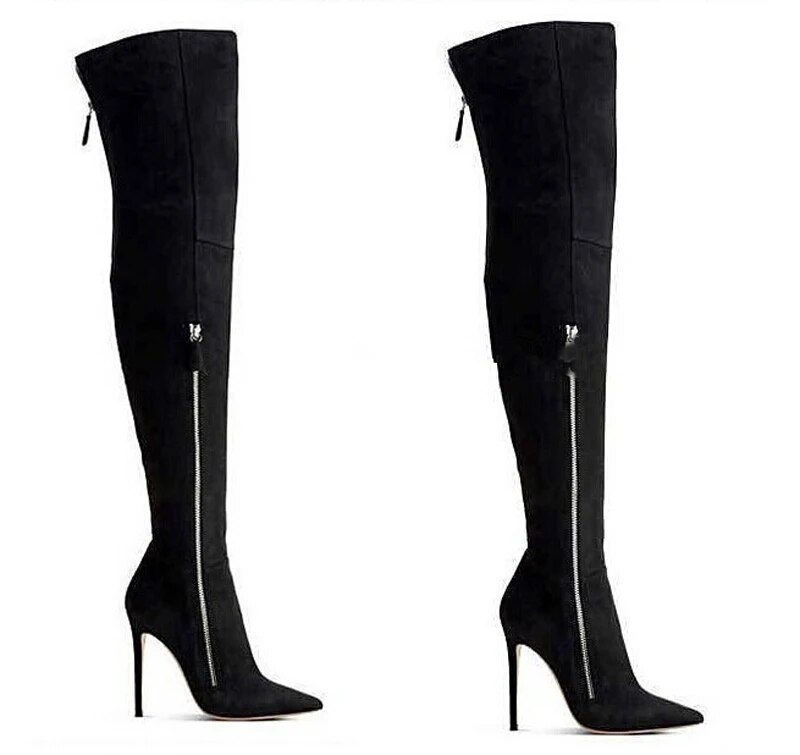 VCSHOES Women Pointed Toe Zipper Over Knee High Heel Boots Slim Thigh Long Boots Real Pictures Boots