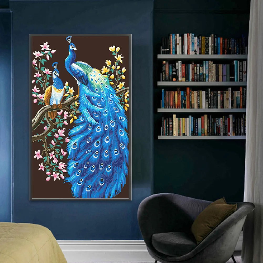 9CT Full Cross Stitch Bead Embroidery - Peacock(Canvas|45*78CM)