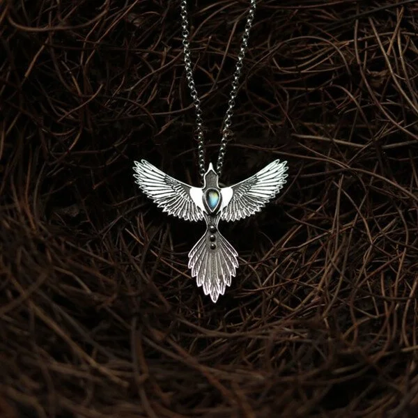 Flying Bird Rainbow Moonstone Pendant Necklace