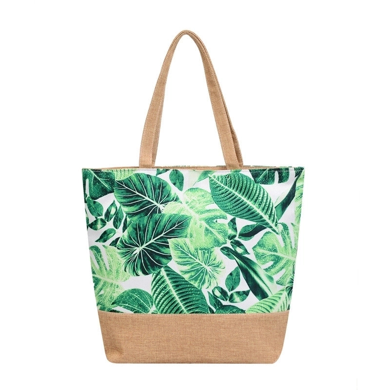 Women’s Large Canvas Tropical Vacation Open Shoulder Bag