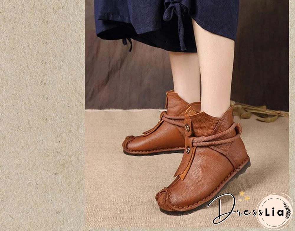 Women Genuine Leather High Quality Fashion Short Flats Ankle Boots