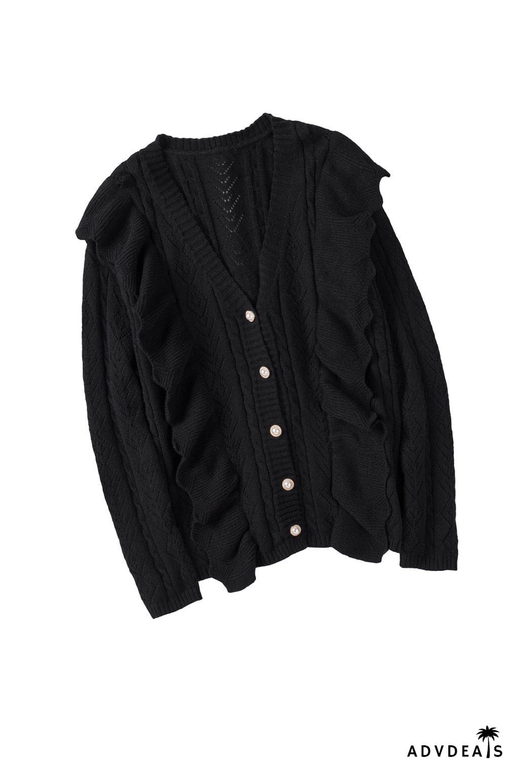 Ruffled Buttoned Open Front Knitted Sweater