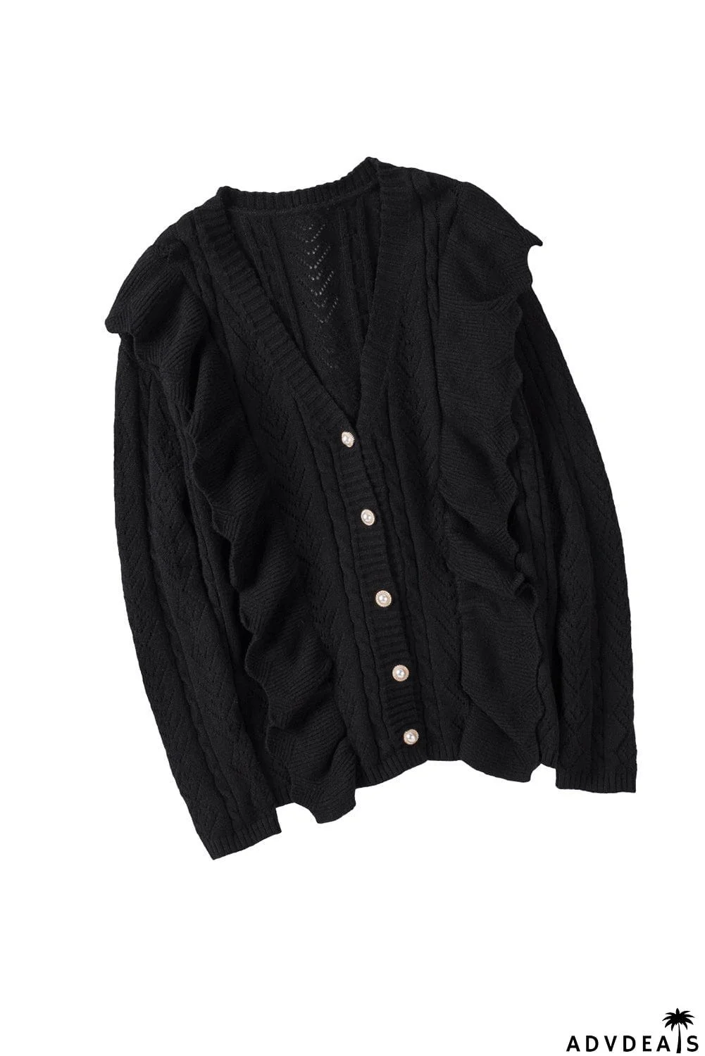 Ruffled Buttoned Open Front Knitted Sweater