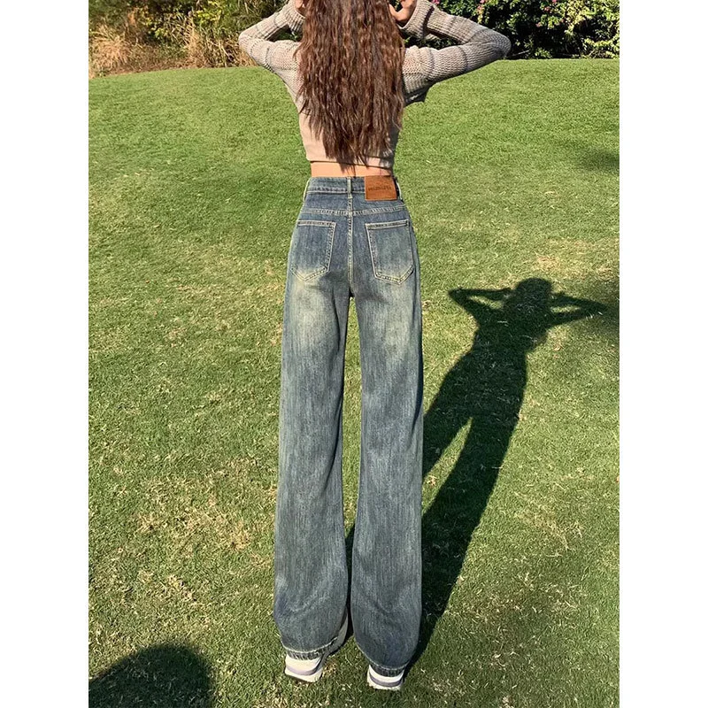 Toloer Toloer Tall Waist Straight Leg Jeans Female Spring Autumn New Pear-Shaped Figure Retro Show Thin Feeling Wide Leg Pants-Outfit Ideas