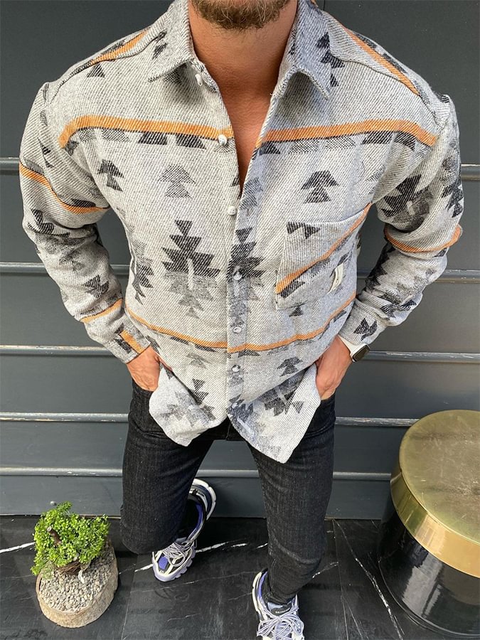 Gray Tribal Print Pockets Jacket