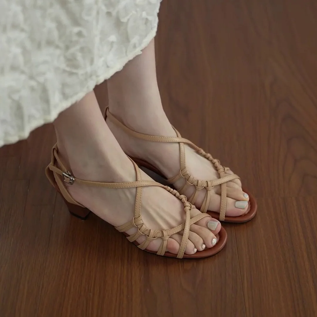 Breakj Breakj Temperament Weaving Hollow Word With Exposed Toe Coarse Sandals Set Holiday Style Roman Shoes Woman