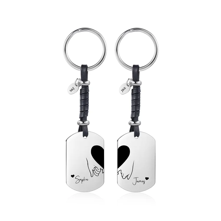 Personalisierbare 2 Namen & Buchstaben Paar Metall-Schlüsselanhänger mit Leder Kette