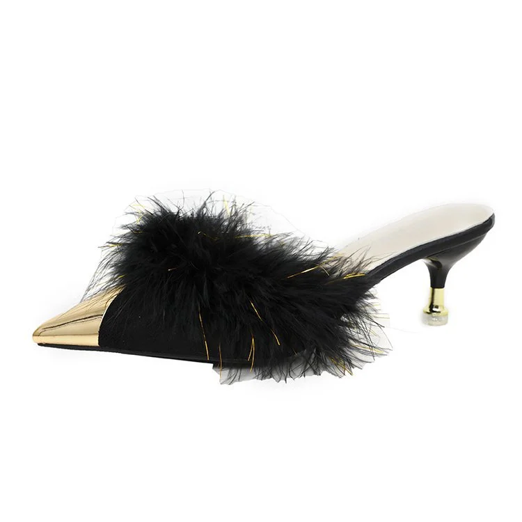 Yyvonne Head Hair Slippers Women In The Autumn Of 2025 New Pointed Head Wear Metal Head Fine And Sweet Temperament Lazy Half-Dragging