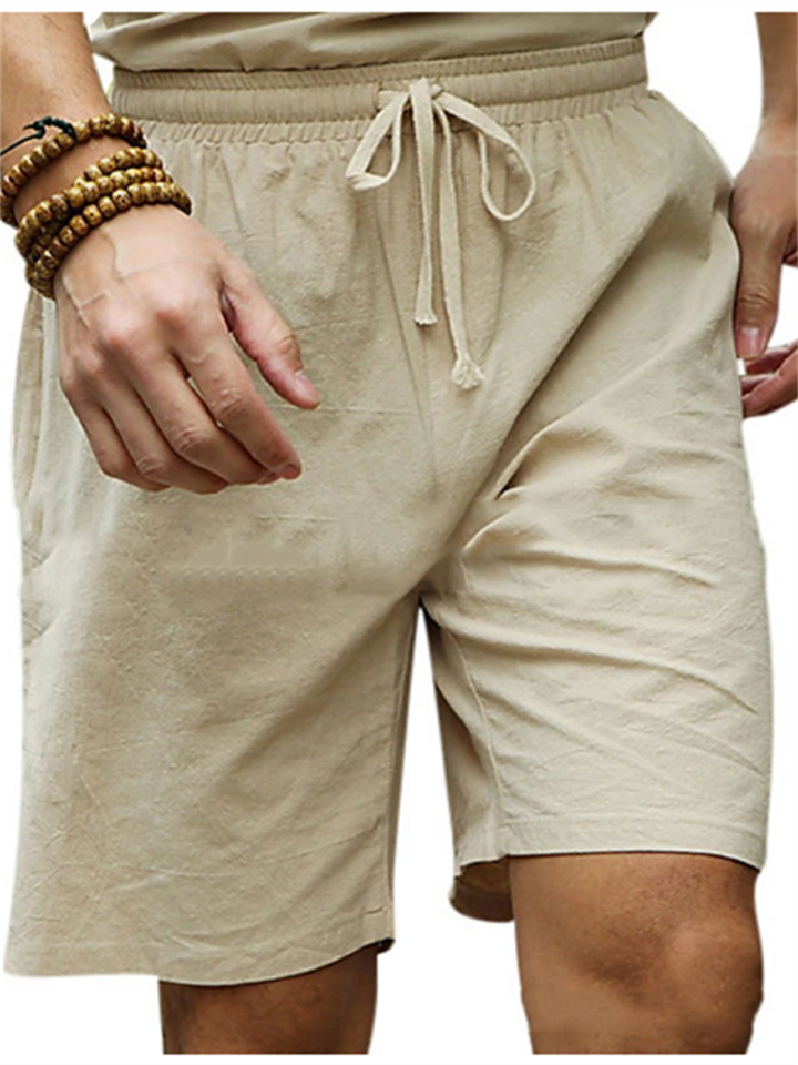 Men's Shorts Linen Shorts Summer Shorts Pocket Drawstring Elastic Waist Plain Comfort Breathable Short Casual Holiday Going out Linen / Cotton Blend Stylish Classic Black Blue
