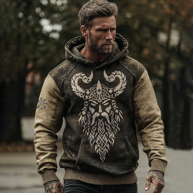 Men's Retro Viking Pattern Long Sleeve Casual Hoodie elevenforest