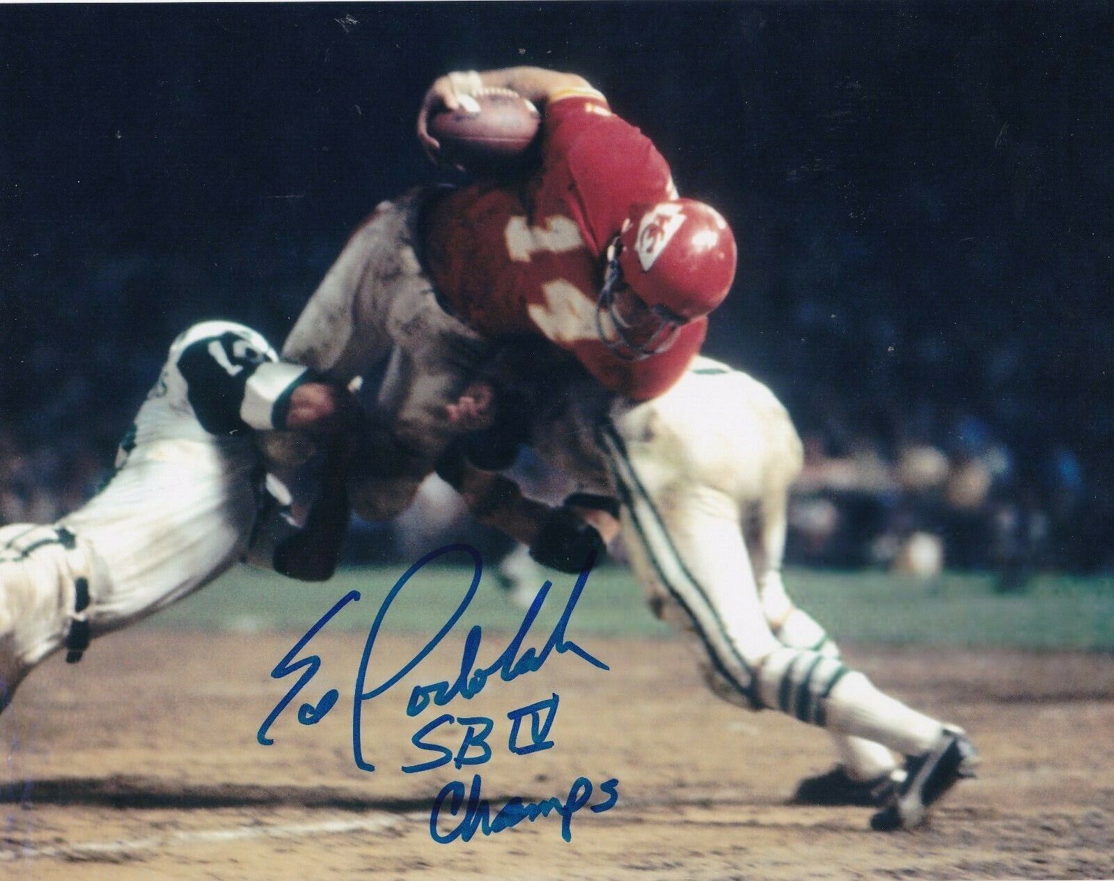 ED PODOLAK KANSAS CITY CHIEFS SB IV CHAMPS ACTION SIGNED 8x10