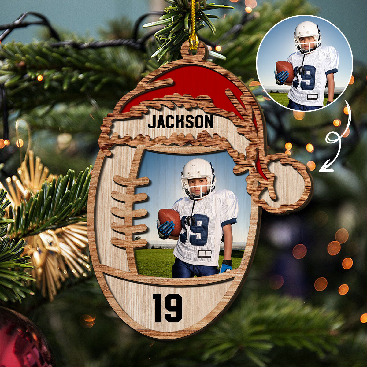 Loveyoufancy Football Lover Custom Photo - Personalized Custom 2-layered Wood Ornament