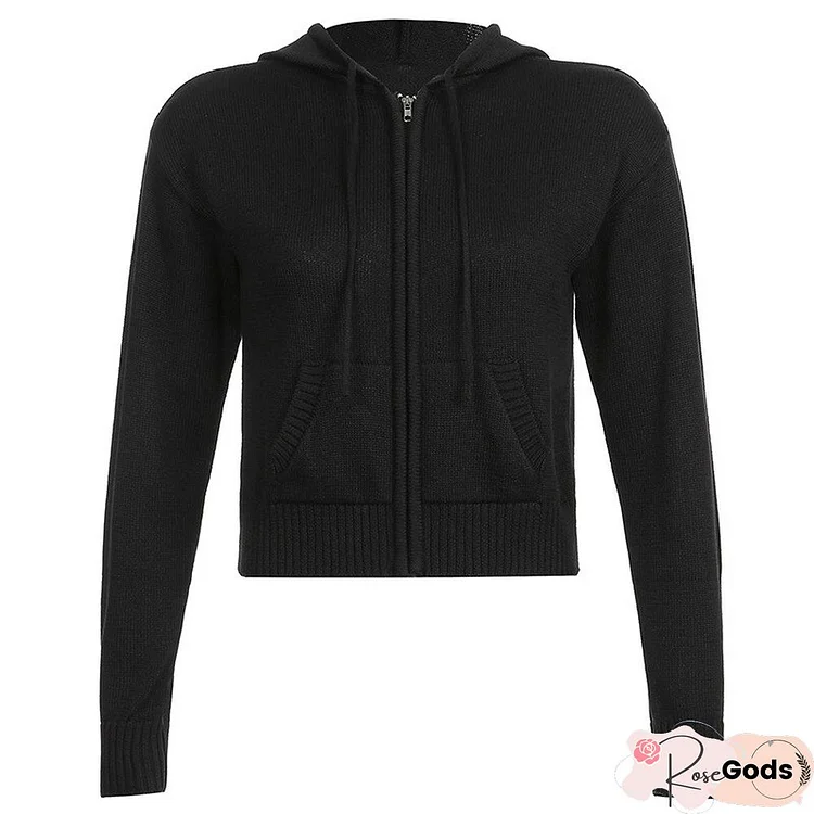 Fashion Solid Knitted Cardigan Casual Coat Long Sleeve Harajuku Basic Y2K Outwear Autumn Winter Slim Hoodies Women Korean Tops