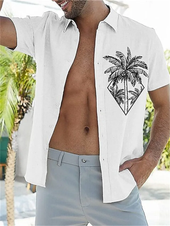 Men's Shirt Coconut Tree Print Hawaiian Shirt Blue Pink White Black-Cosfine