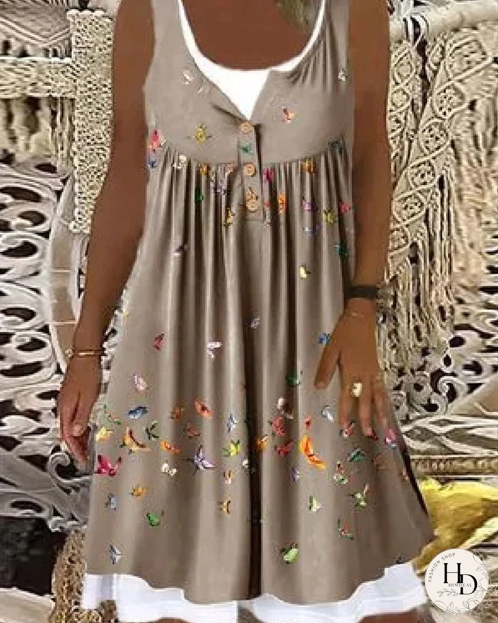 Fake Two Piece Printed Off-Shoulder Sexy Dress