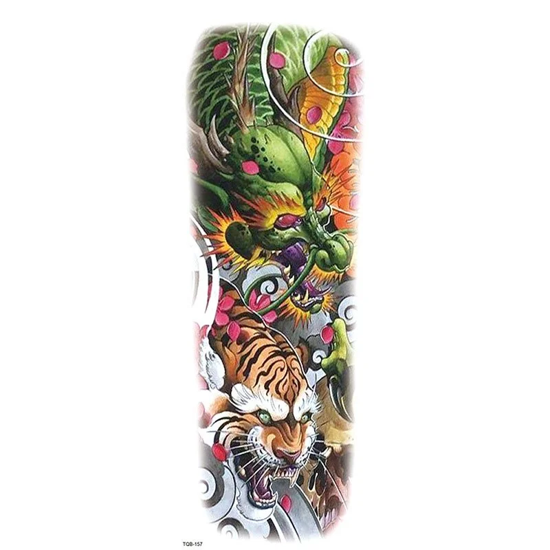 Large Arm Sleeve Tattoo Dragon Tiger Waterproof Temporary Tatoo Sticker Skull Totem Tatto