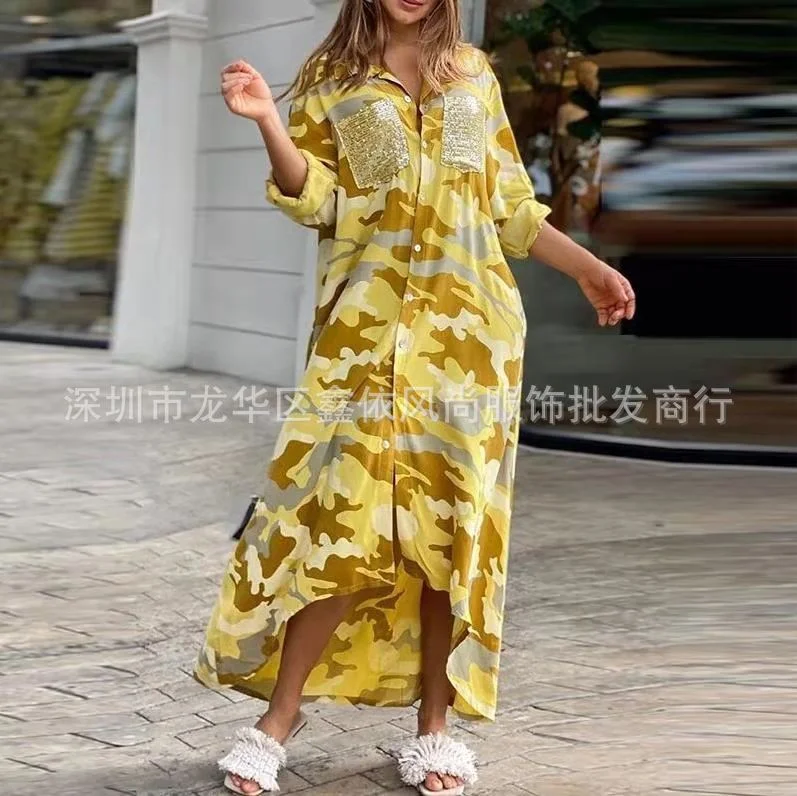 2021 new women's European and American casual fashion camouflage women's overcoat coat