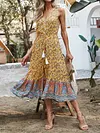 V-Neck Sleeveless Floral Print Split-Front Loose Midi Dress