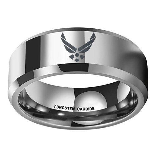 Women's Or Men's U.S. Air Force / USAF. Tungsten Carbide Wedding Band Rings,Military Wedding ring bands. Silver with Laser Etched United States Air Force Logo Ring With Mens And Womens For Width 4MM 6MM 8MM 10MM