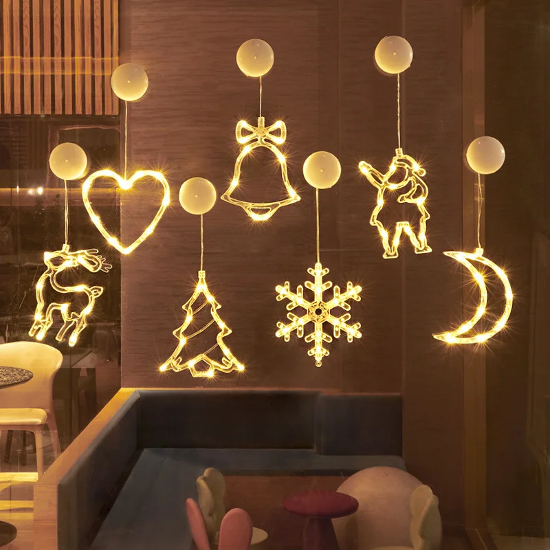 Christmas Ornaments Hanging LED Lights Bedroom Decoration Christmas Decorations Home Window Glass Decoration Warm Battery