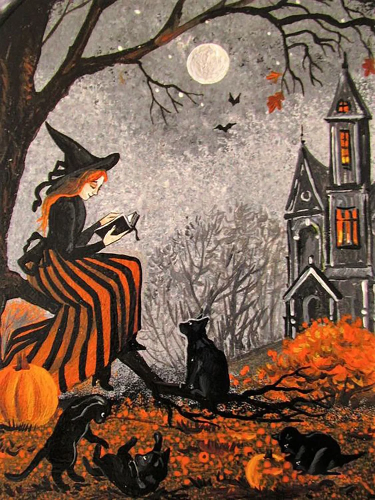 Halloween Witch And Cat 11CT Stamped Cross Stitch 50*60CM
