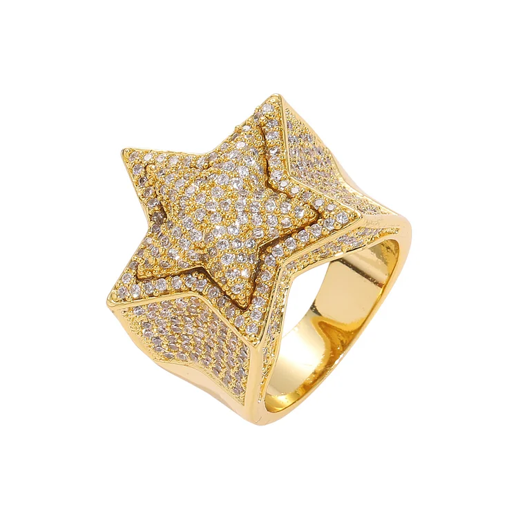 Iced Out Star Rings Hip Hop Finger Men Jewelry-VESSFUL