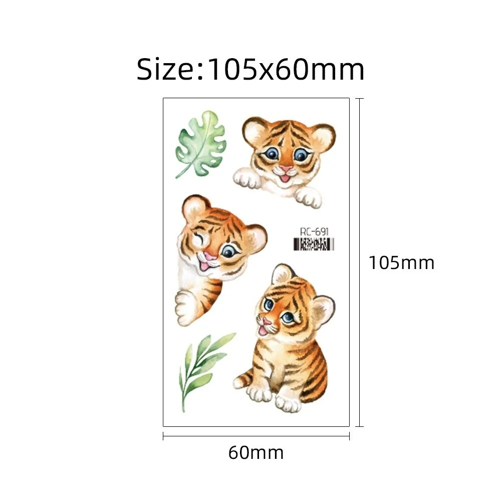 10pcs/set Cute Tiger Temporary Tattoo For Kids Women Men Makeup Body Sticker Watercolor Pattern Disposable tatouage temporaire