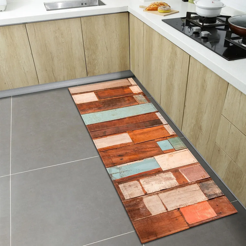 Wood Grain Kitchen Rugs Home Entrance Doormat Bedroom Living Room Decoration Carpet Hallway Balcony Bathroom Anti-Slip Floor Mat