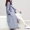 Windbreakers Women Elegant Slim Medium Long Sashes Cargo Outerwear Korean Leisure Stand Collar Office Trench Coat Female S-XL