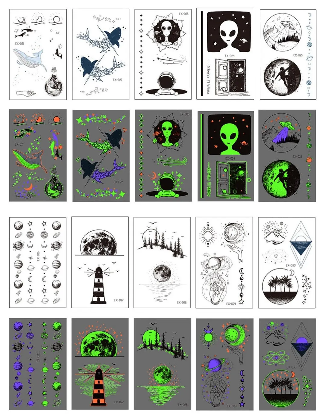 10-20pcs/set Colorful Halloween Skull Head Temporary Tattoo Sticker Child Adult Body Art Water Transfer Fake Tattoo for Face