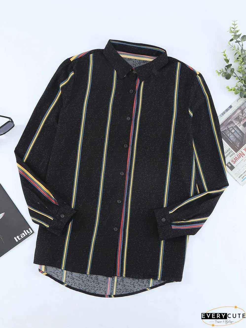 Women's Vertical Striped Button-Down Shirt