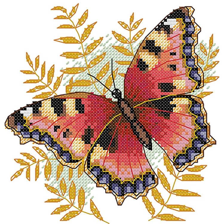 Joy Sunday - Butterfly - 14CT 2 Strands Threads Printed Cross Stitch Kit - 22x20cm(Canvas)