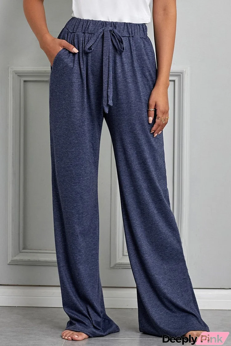 Navy Blue Drawstring Wide Leg Lounge Pants